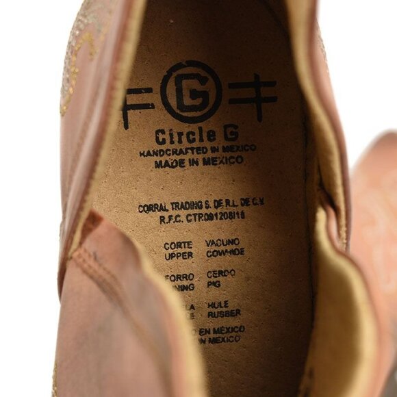 Circle G Distressed Pink Handcrafted Embroidered Leather Western Booties Size 9 - Picture 6 of 6